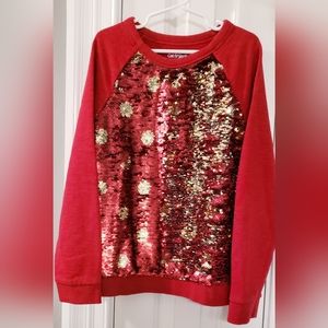 Cat & Jack Girls Sweatshirt Red Gold Flip Sequin M 7-8 Pullover